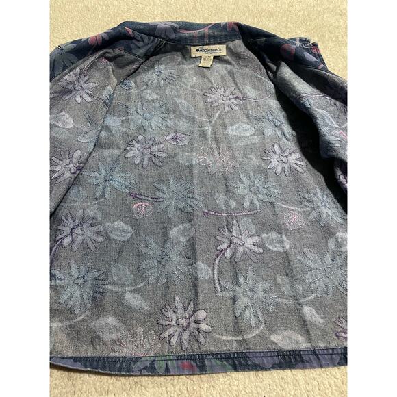 VTG Appleseed's Womens Size PM Petite Medium Floral Button Up Denim Jean Jacket - Picture 6 of 8